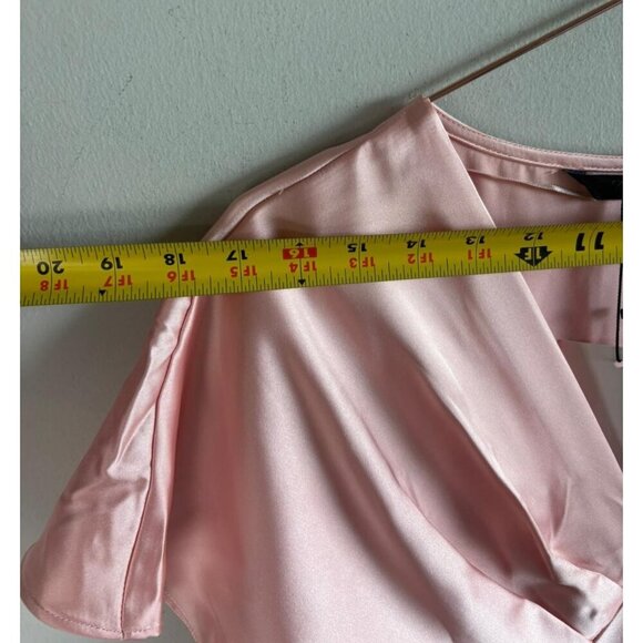 ZARA Womens Pink Satin Midi Dress Flutter Sleeve V-Neck Bloggers Favorite Size S - Picture 10 of 12